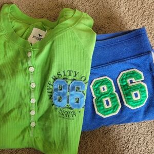 PINK Victoria's Secret Lime Green Henley with Blue Capri Sweatpants